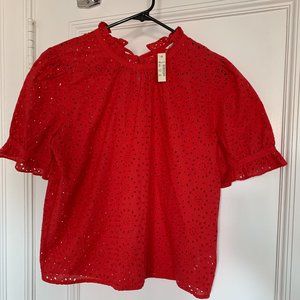 NWT - Madewell Cap Sleeve Eyelet Blouse - Red